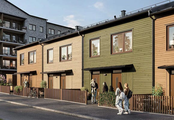 Gatuvy på radhusen i grannskapet Termosen (visualisering)