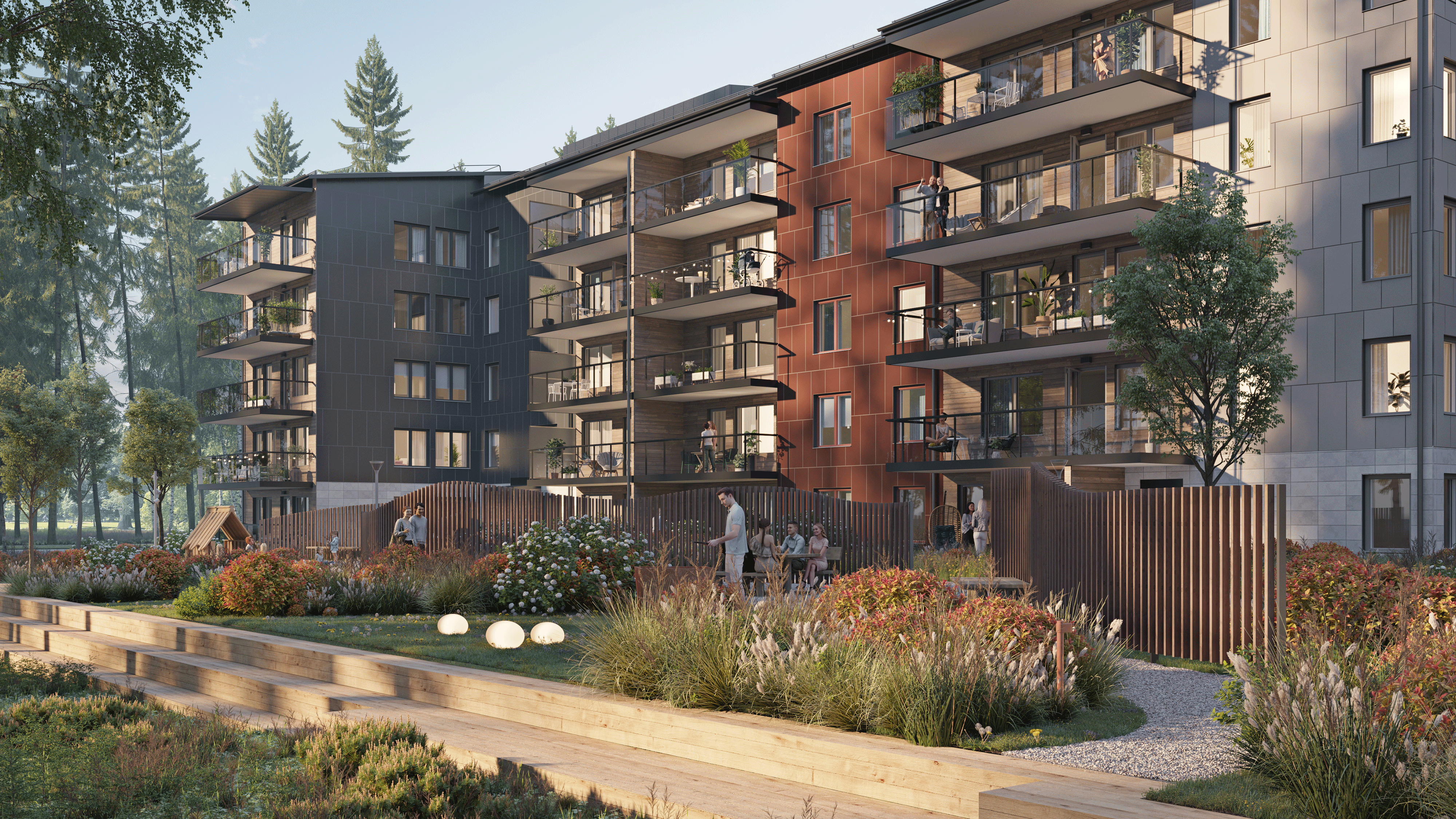 Visualisering av uteplats i grannskapet Tomtebo gård