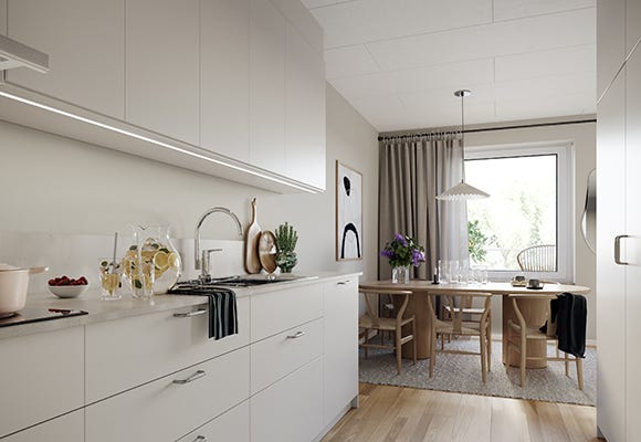 Nyproduktion i Ekängen - visualisering på ett modernt kök med matplats