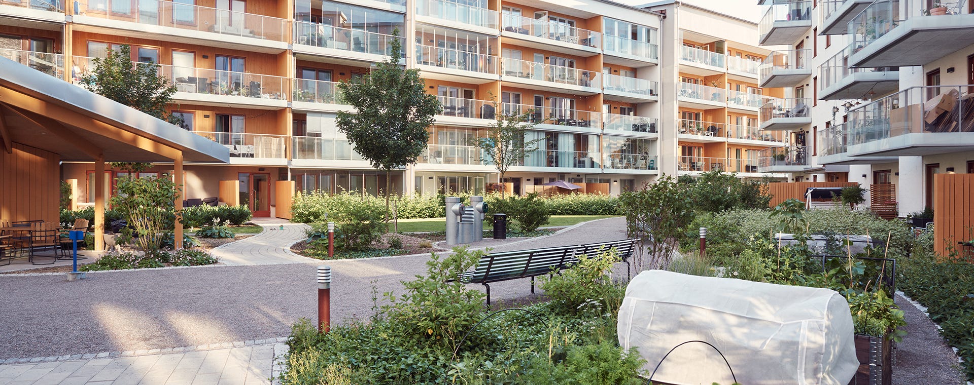 Nyproduktion Kristineberg - grannskapet Kristinebergs Slottspark sedd från innergården