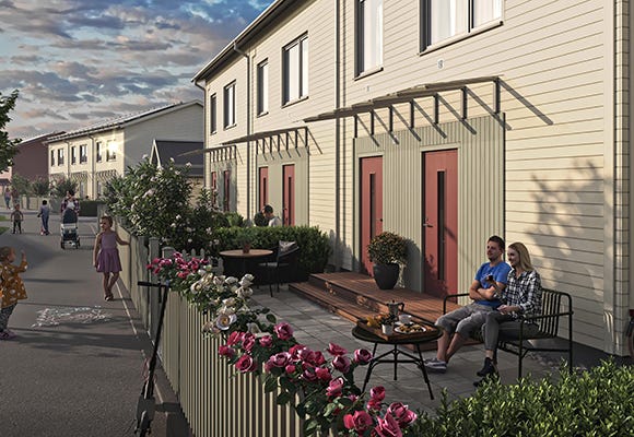 Visualisering av gatuvy i grannskapet Lönnen