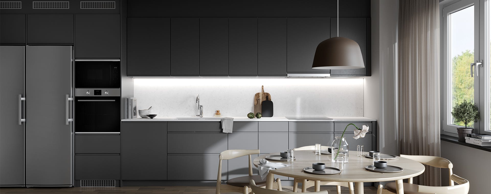 Visualisering av köksstilen Elegant med grå luckor