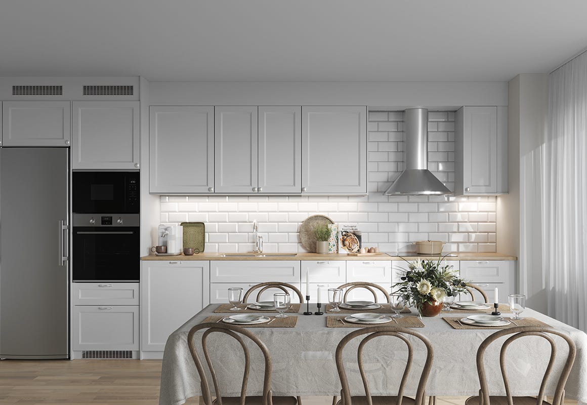 Visualisering av kökstil Klassisk med rostfria vitvaror