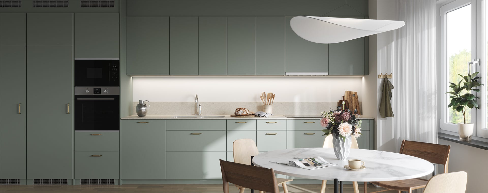 Visualisering av köksstilen Modern med gröna luckor