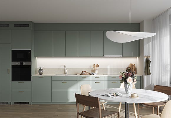 Visualisering av köksstilen Modern med gröna luckor