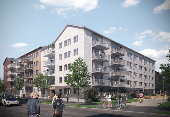 Bonava utvecklar hyresrätter Gatuvy på grannskapet Primus (Visualisering)