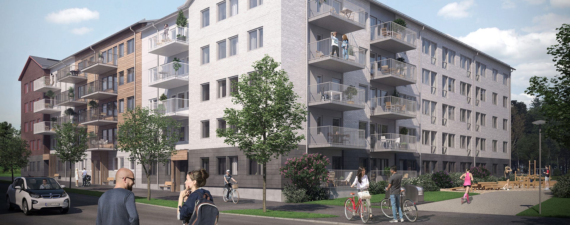 Fasadvy på grannskapet Primus (Visualisering)