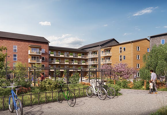 Visualisering på grannskapet Bark och dess innergård