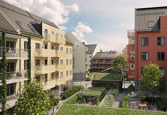 Visualisering av innergården i Eriks gränd