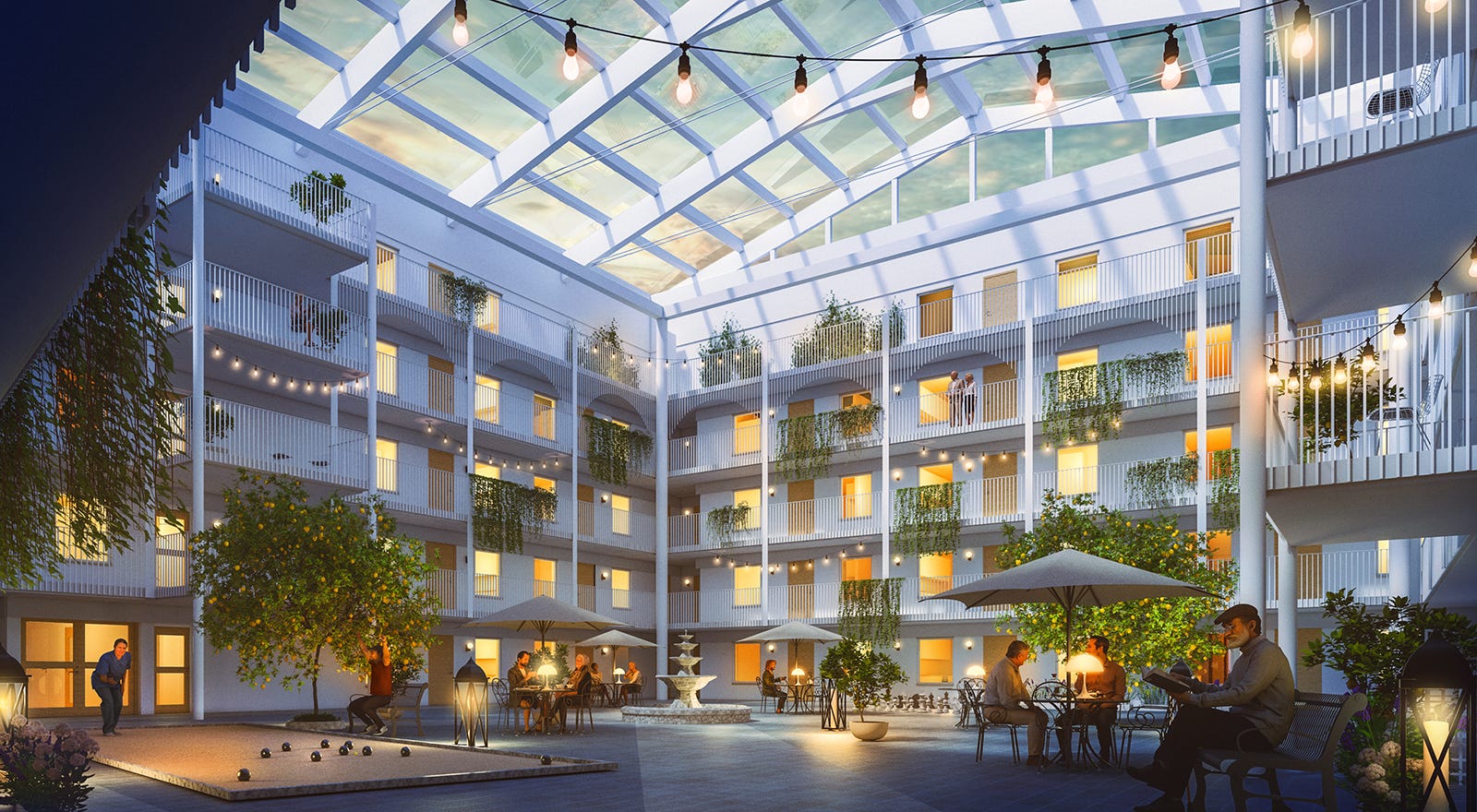 Visualisering av innergården i grannskapet Visthusen