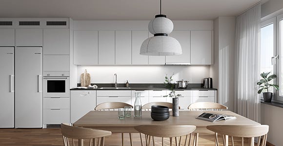 Visualisering på modernt kök och matplats