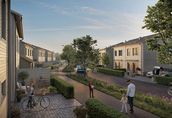 Gatuvy på grannskapet Björken (Visualisering)