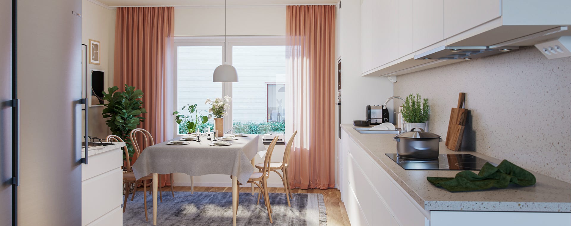 Kök & matplats med härligt ljusinsläpp (visualisering)