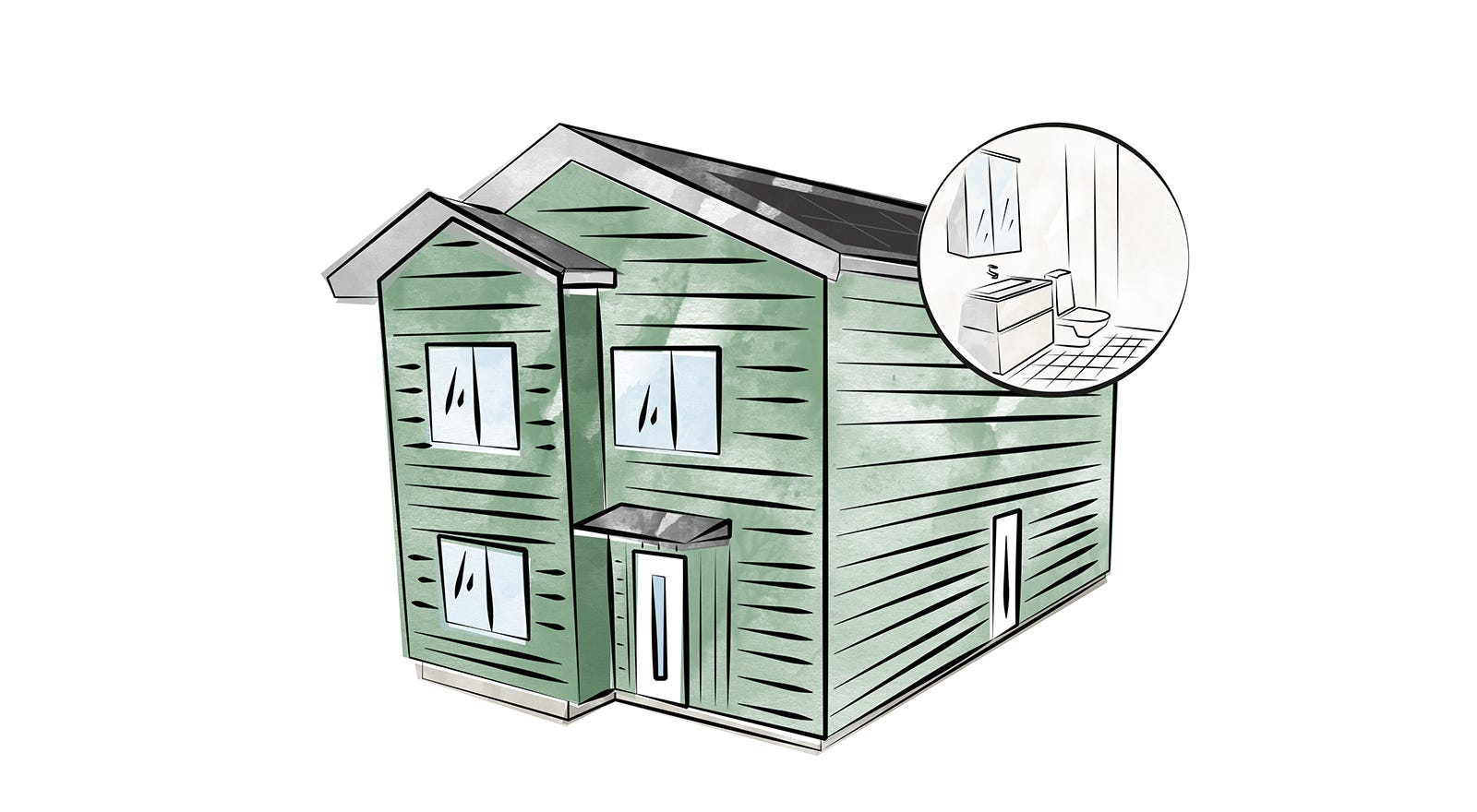 Visualisering av Villa verde med ett utsnitt av badrummet