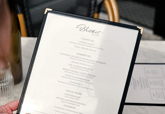 Foto på meny från restaurang Bruket i Tollare