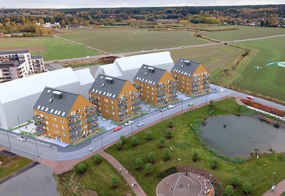 Visualisering över lägenhetshusen i grannskapet Nästet