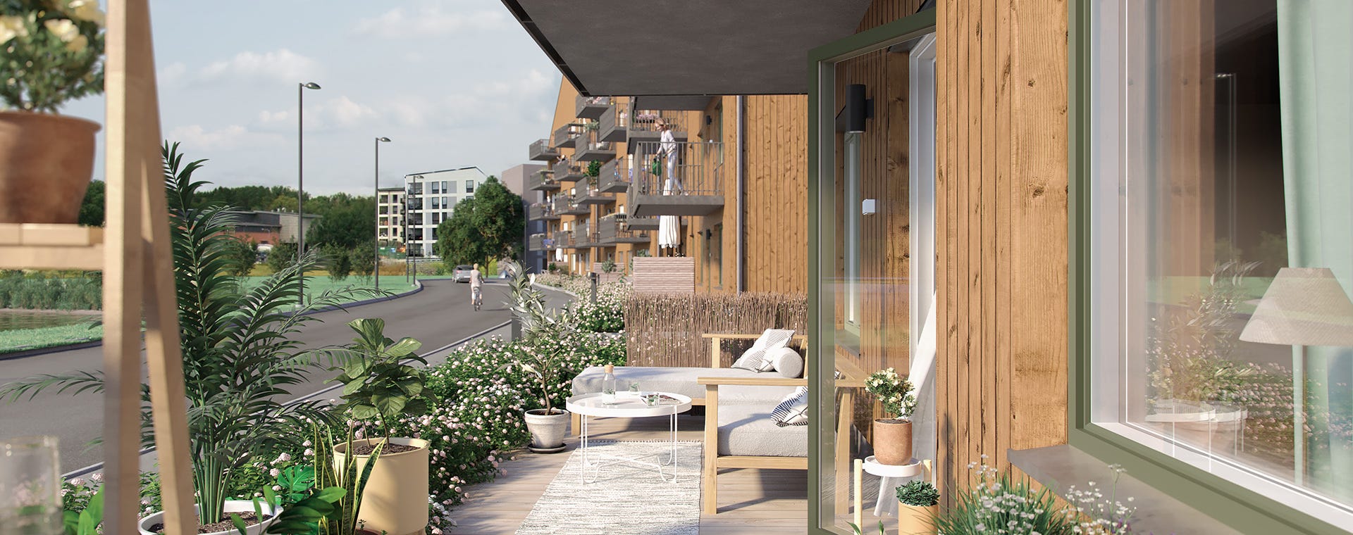 Visualisering av uteplats med gatuvy