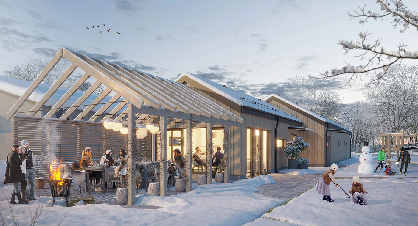 Tillsammans i Tomtebo gård, Umeå Visualisering av en uteplats i grannskapet Tillsammans i Tomtebo gård