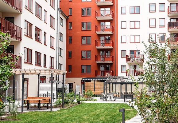 Foto på innergården i grannskapet Newton