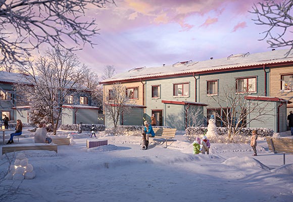 Visualisering på grannskapet Körsbärsgläntan i vintertid