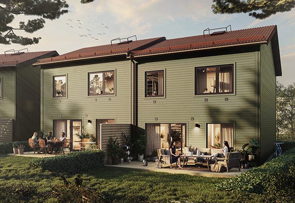 Foto på radhus i grannskapet Sigrids Kulle (Visualisering)
